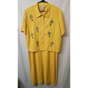 Womens Vtg Sz 22 Studio C Plus Linen Blend Dress & Blouse Set Yelllow Lagen